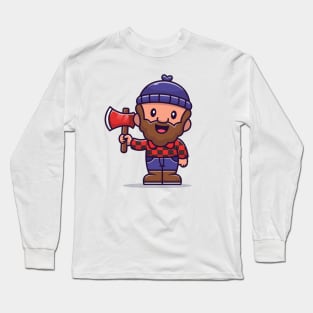 Carpenter Holding Ax Cartoon Long Sleeve T-Shirt